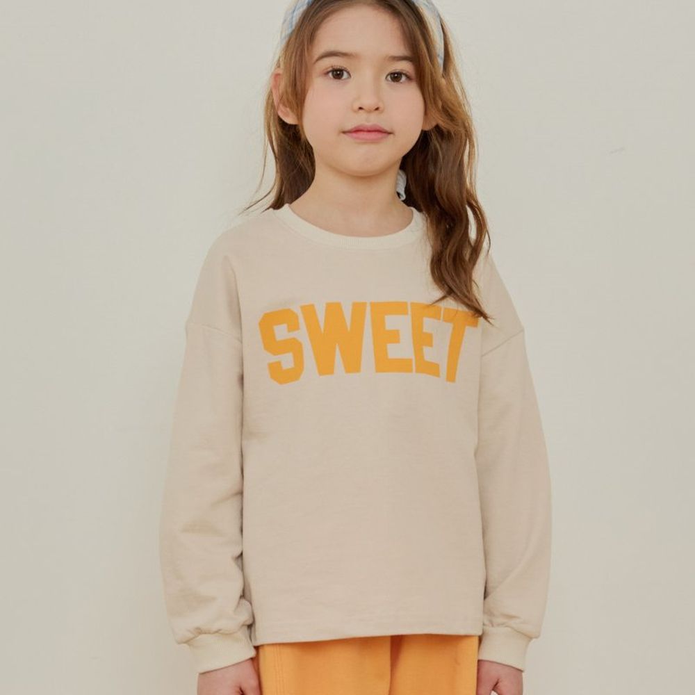 ERINJ 印刷文字純棉長袖上衣-SWEET-米杏