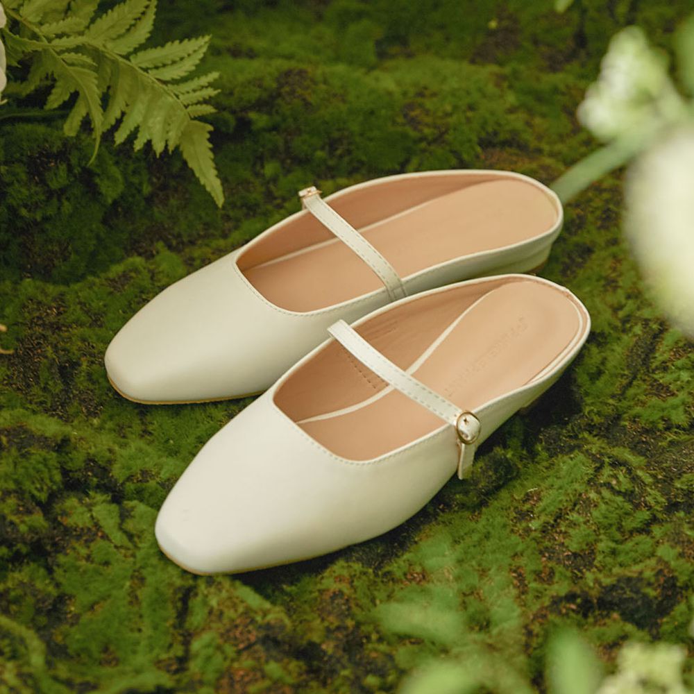 韓國 PINKELEPHANT - 氣質OL平底穆勒鞋(3cm)-白