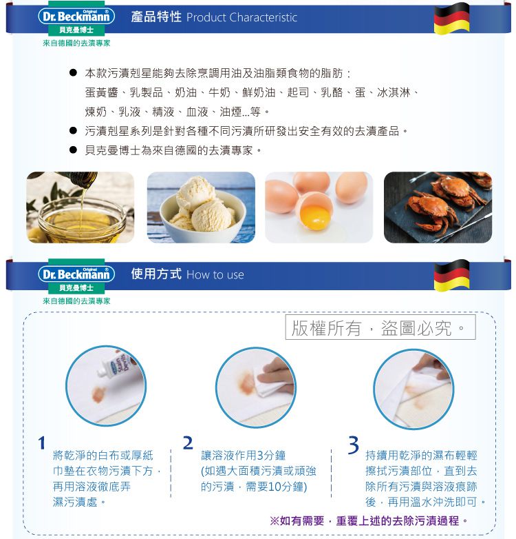 德國 Dr. Beckmann 貝克曼博士 - 油漬及醬漬剋星/去除烹調用油/各式醬汁/香料-50ml