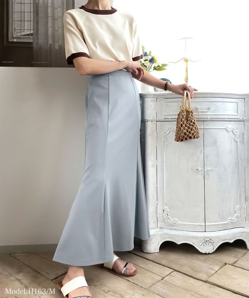 日本 Classical Elf - 百搭質感彈性修身魚尾裙-灰藍