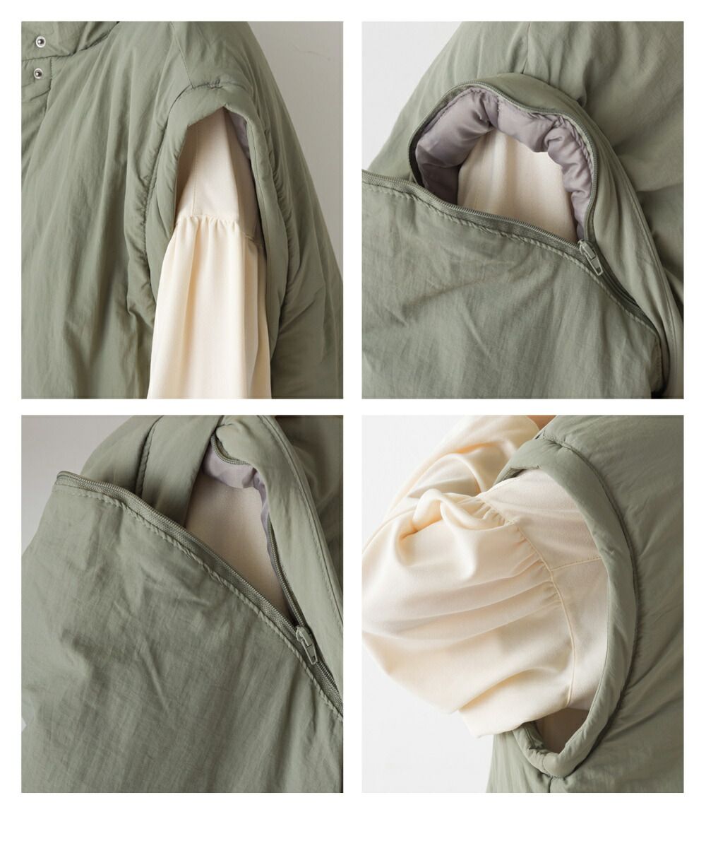 日本 OMNES - 立領有型中長版機能羽絨外套-袖可拆-象牙