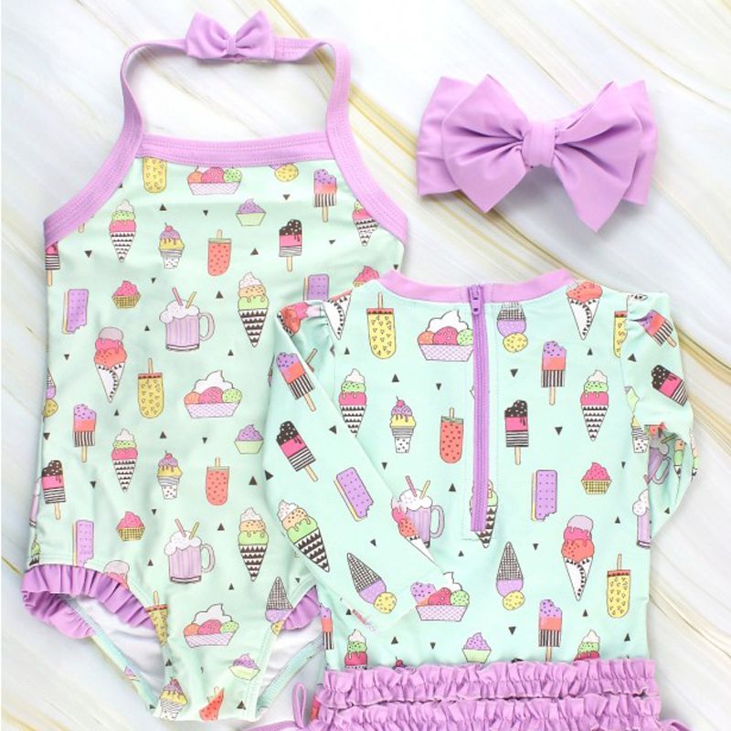 美國 RuffleButts - 小女童UPF 50+防曬無袖連身泳裝-夏日派對