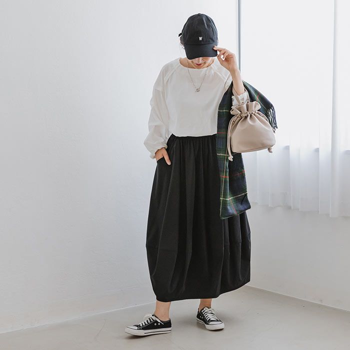 日本 ihuu - 文藝感打摺修身長裙-草綠