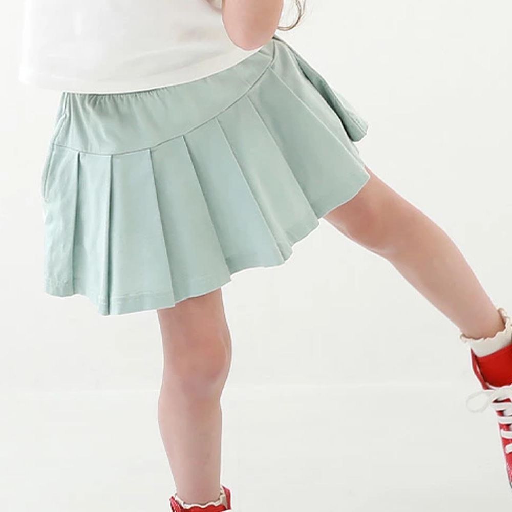 日本 devirock - 俏麗素色百褶短裙-湖水綠