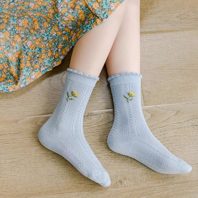 腳ㄚ子 - 幼/兒童棉質中筒襪 童襪 襪子 棉襪 兒童襪-黃色酢醬草