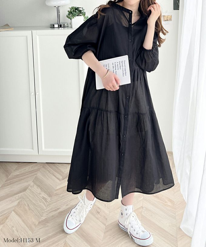 日本 Classical Elf - 2way前後穿 純棉輕透開襟襯衫洋裝-灰棕