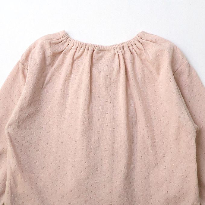 日本 ZOOLAND - 胸前層次摺邊圓領長袖上衣-緹花紋理-粉紅