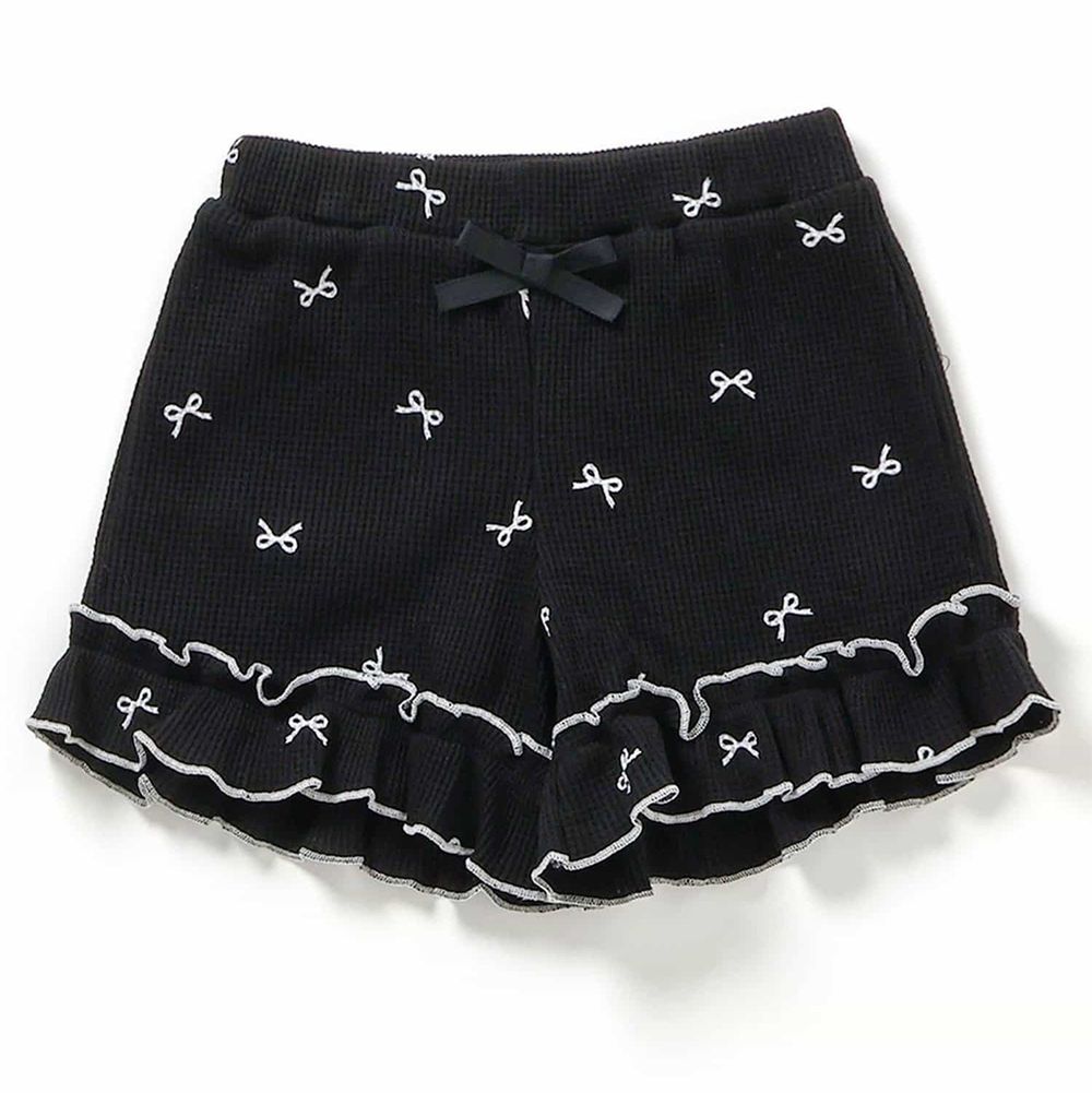 華夫格QQ荷葉短褲-蝴蝶結-黑