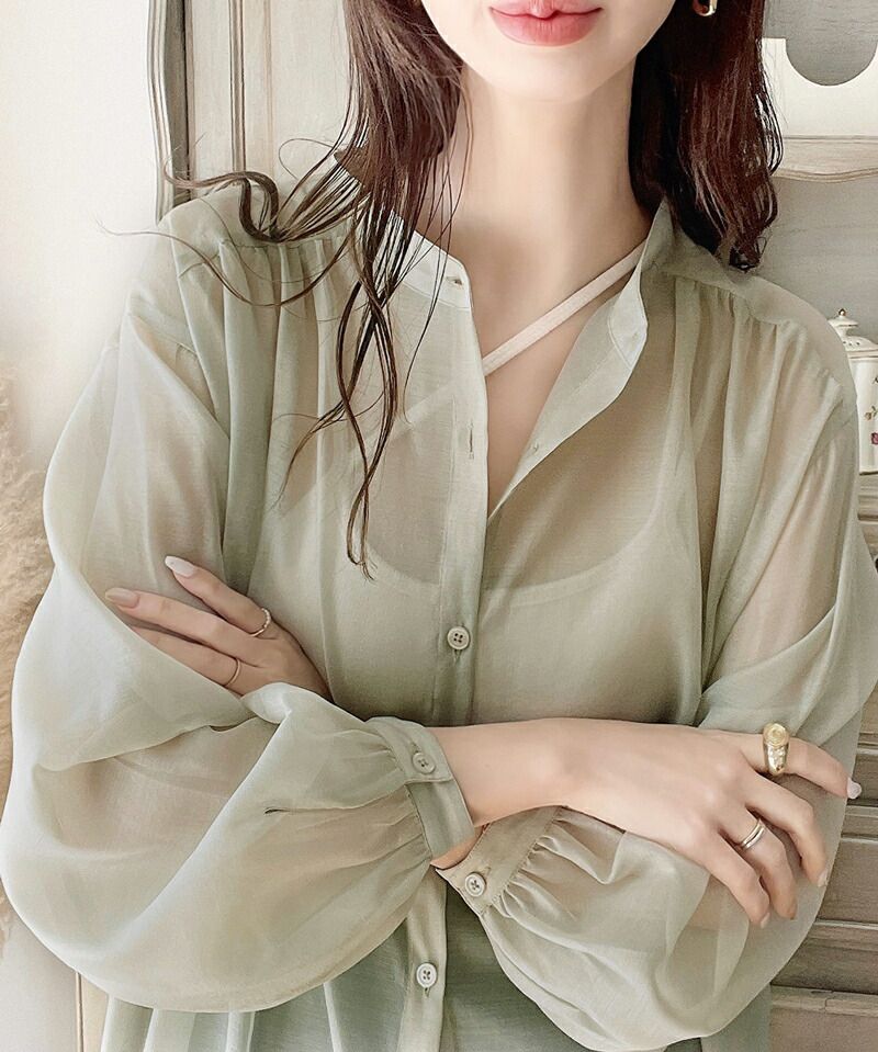 日本 Classical Elf - 2WAY穿搭透膚長版襯衫-淺綠