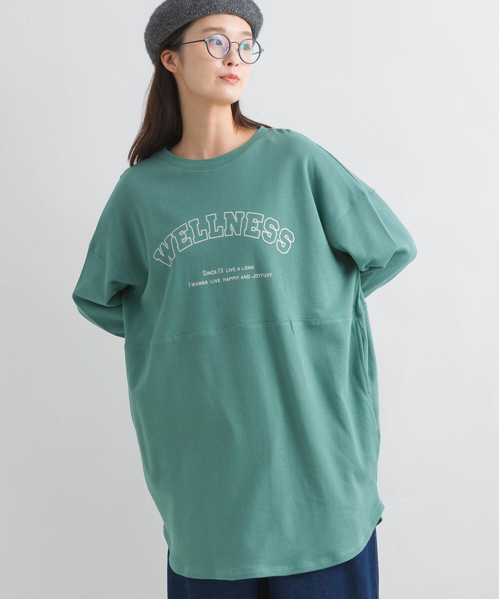 日本女裝代購 - 100%美國棉印花長版長袖上衣-淺灰