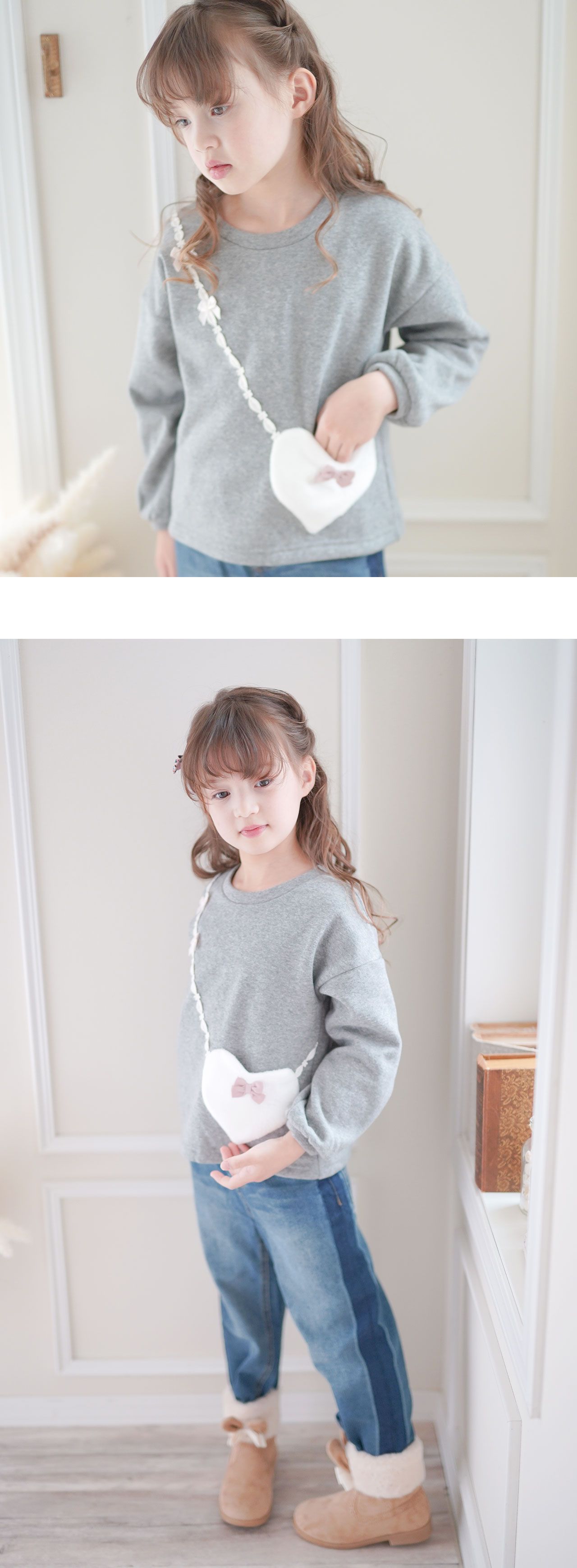 日本 Catherine Cottage - 裏毛漂亮愛心包包長袖上衣-海軍藍