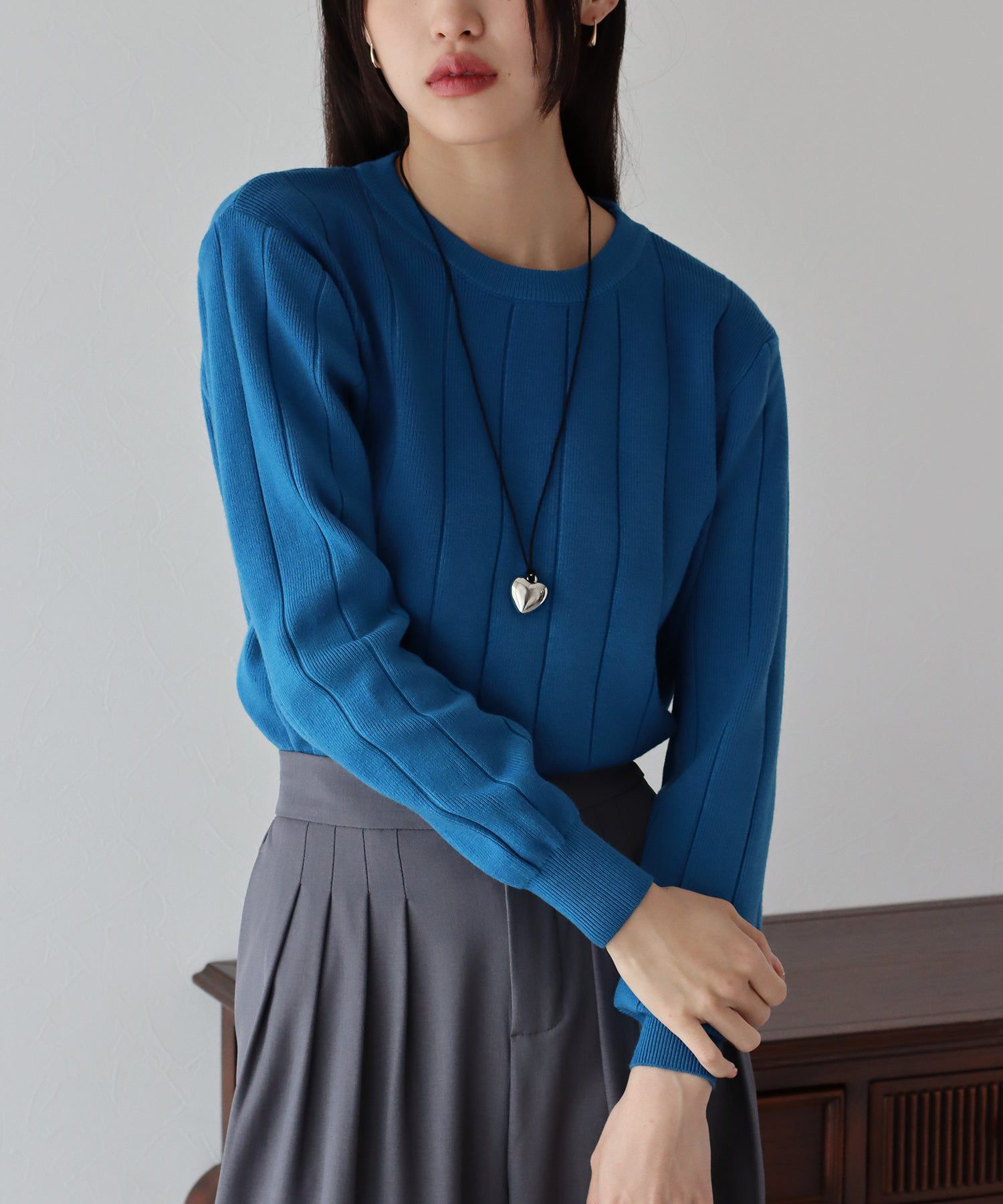 日本 BLUE EAST - 圓領粗羅紋針織上衣-紅