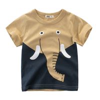 27KIDS - 純棉短袖上衣-長鼻子大象-卡其色