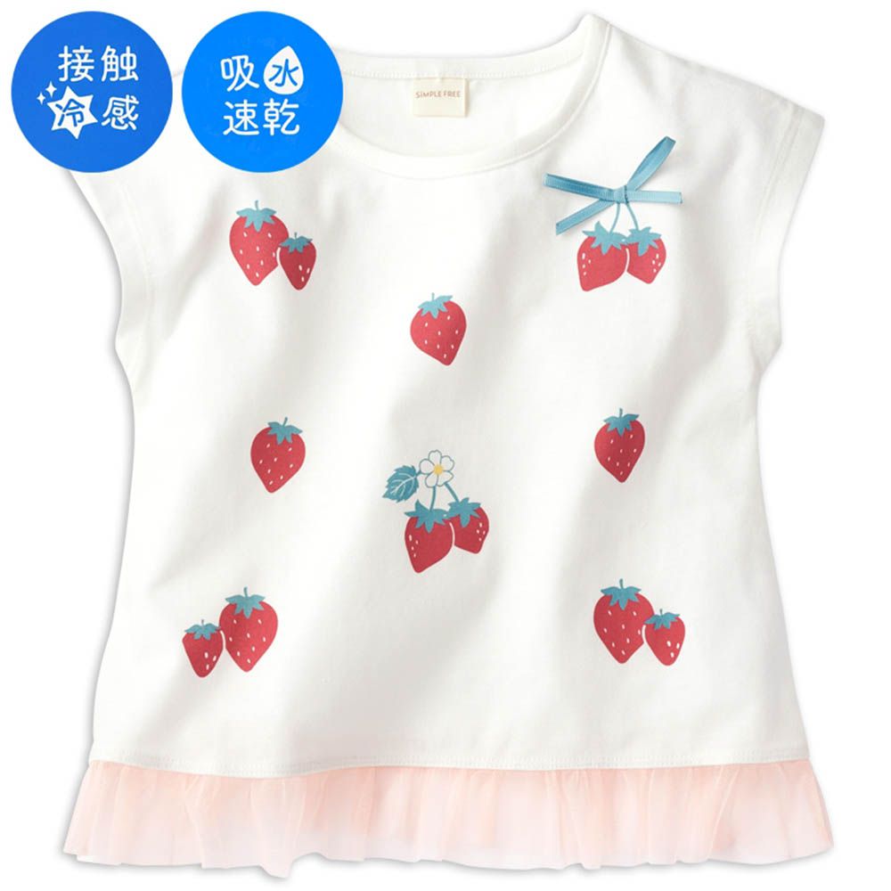 涼感短袖T恤-下擺薄紗-米白色