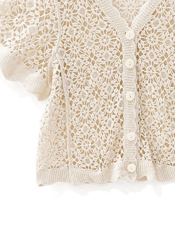 日本 GRL - 花朵鉤針V領薄外套-米杏