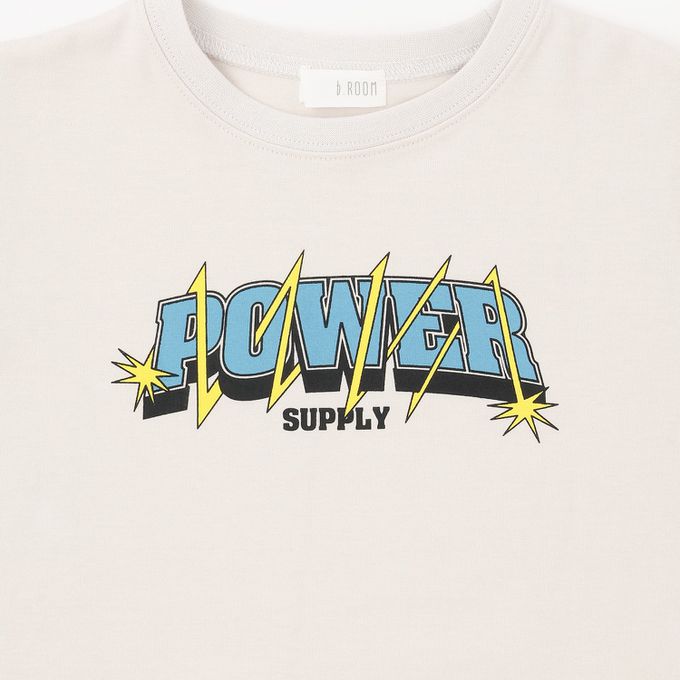 日本 b-ROOM - 防污速乾印花短袖上衣-英文logo-水藍