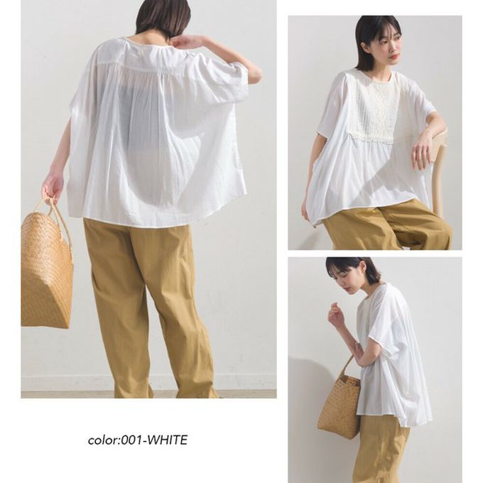 日本 OMNES - 印度棉 細節感輕透皺褶大寬袖上衣-卡其