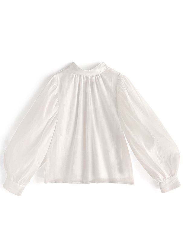 日本 GRL - 夢幻薄紗後綁帶長袖上衣-白 (F)