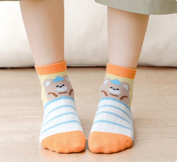 小熊條紋網眼短筒棉襪