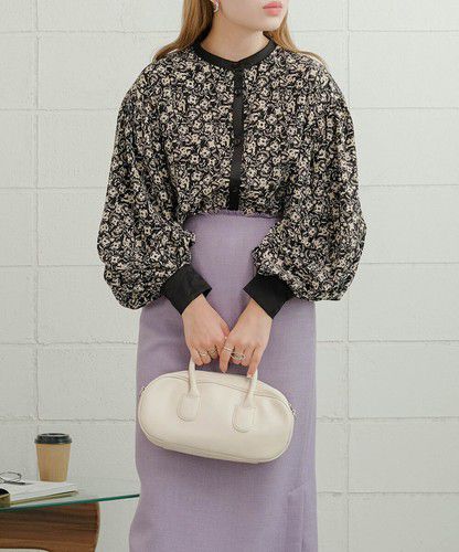 日本 Bou Jeloud - 森林碎花澎澎袖襯衫-摩卡