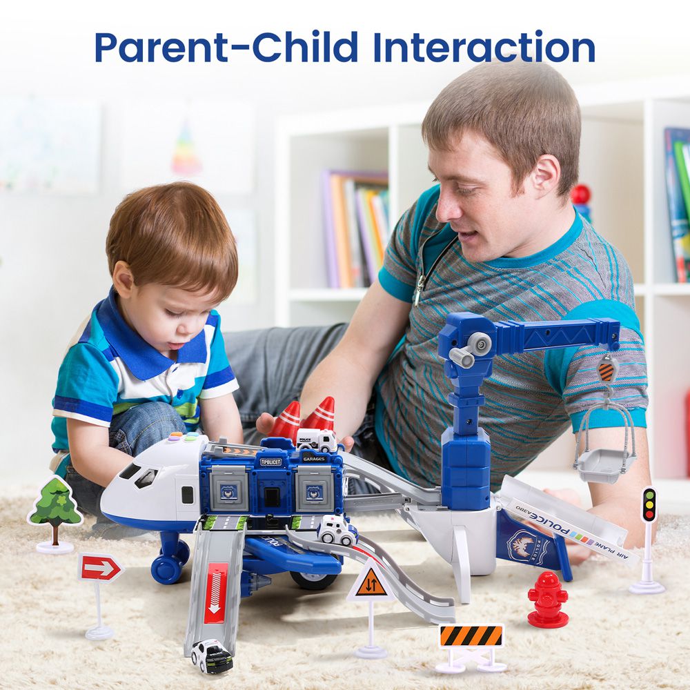 CuteStone - 兒童仿真警察變形聲光飛機套裝玩具15件組