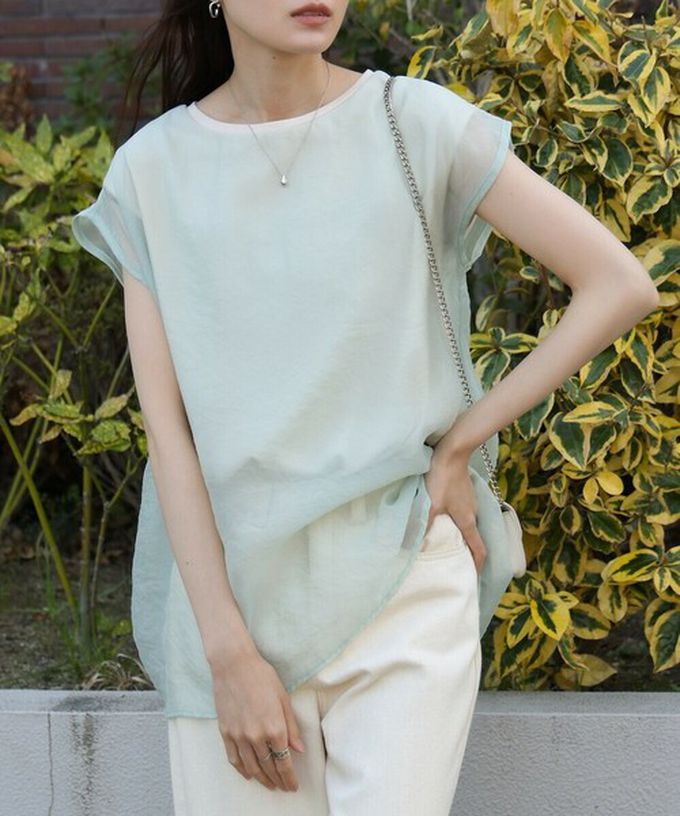 日本 Bab - [推薦]薄紗層次法式袖上衣-灰棕