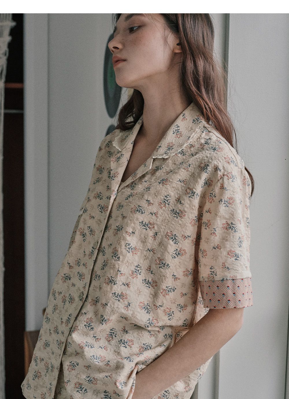 韓國 ULLALA - 復古碎花長褲睡衣(兩件式) (FREE)