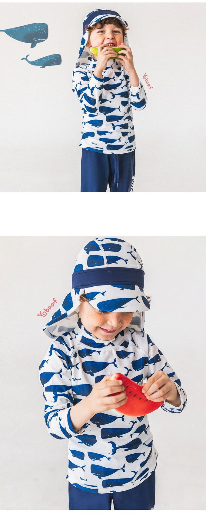 韓國 Yobaaf - UPF50+兒童兩件式防曬泳裝-悠遊鯨魚-直播專屬