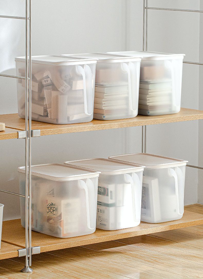 霧面磨砂透明手柄收納盒 (32x18.5x21cm)-附蓋子