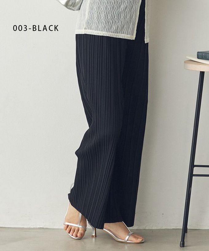 日本 Sans Souci 34+ - 細摺搖曳優雅寬褲(全腰鬆緊)-黑 (M)