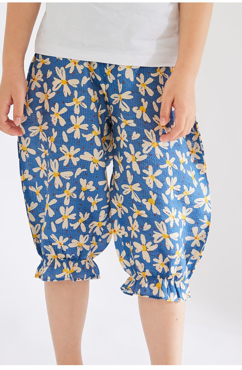 韓國 OZKIZ - 鬆緊腰白色花朵縮口褲