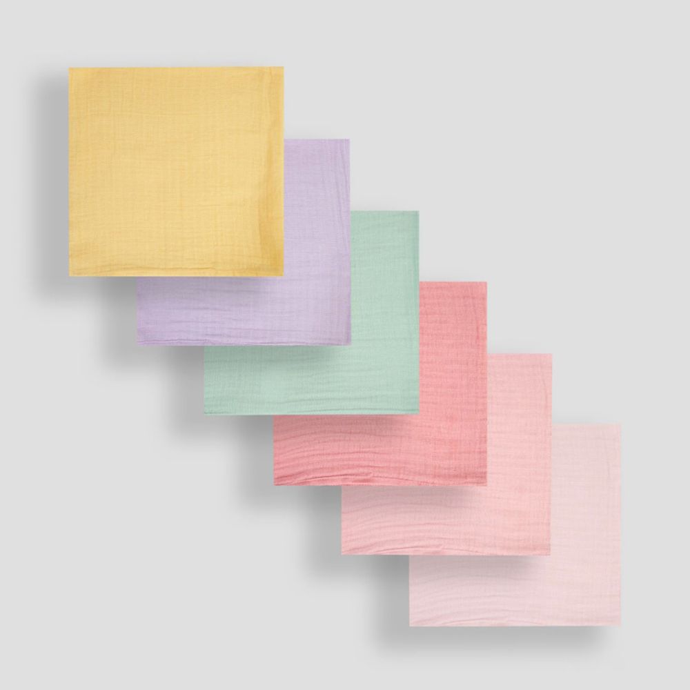 100% 純棉多功能細紗布方巾/包巾/小薄被/拍嗝巾/安撫巾 6入禮盒組(60*60cm)-粉彩組