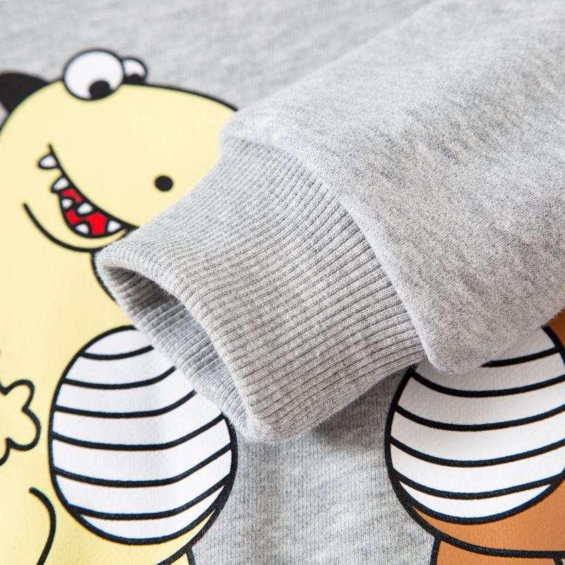 純棉圓領長袖上衣/大學T-呆萌恐龍兄弟-米白色