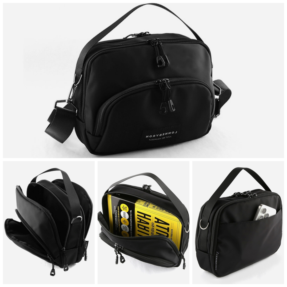 正韓製專利設計 輕巧多層收納旅行防盜斜背包(送防盜扣環)-大-黑 (25.5x20x7cm)