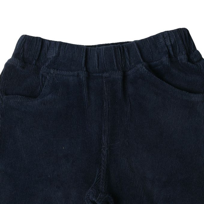 akachan honpo - 10分燈心絨褲-膝蓋圖案-深藍色