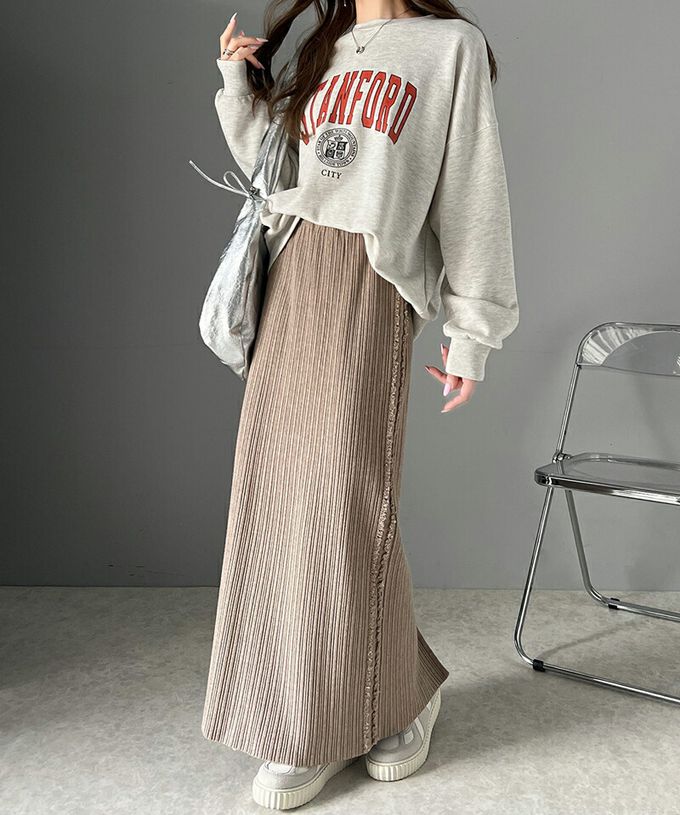 日本 Classical Elf - mily bilet 羅紋修身側流蘇針織長裙-象牙米