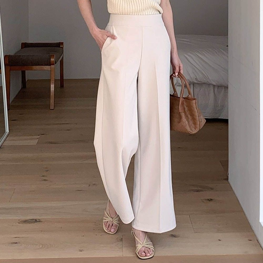 VETICA 韓製顯瘦小腹收收修飾寬褲-夏季ver.-奶杏