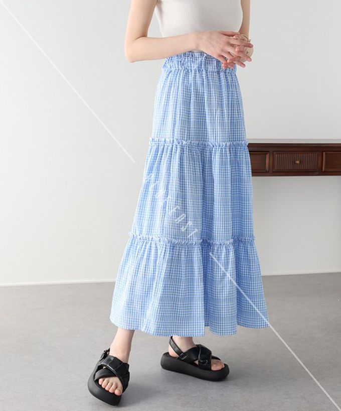 日本 BLUE EAST - 柔美可愛細格紋分層長裙-黑