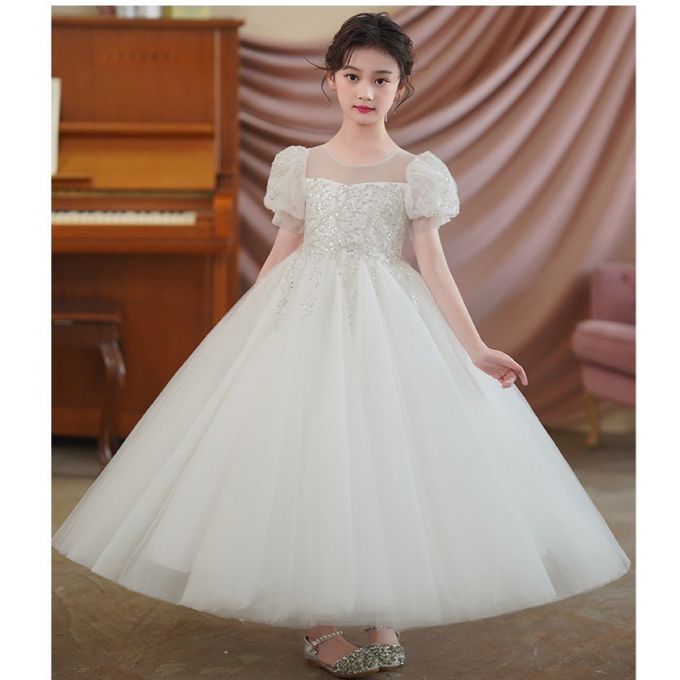 畢業典禮氣質柔美刺繡珠片公主袖長禮服