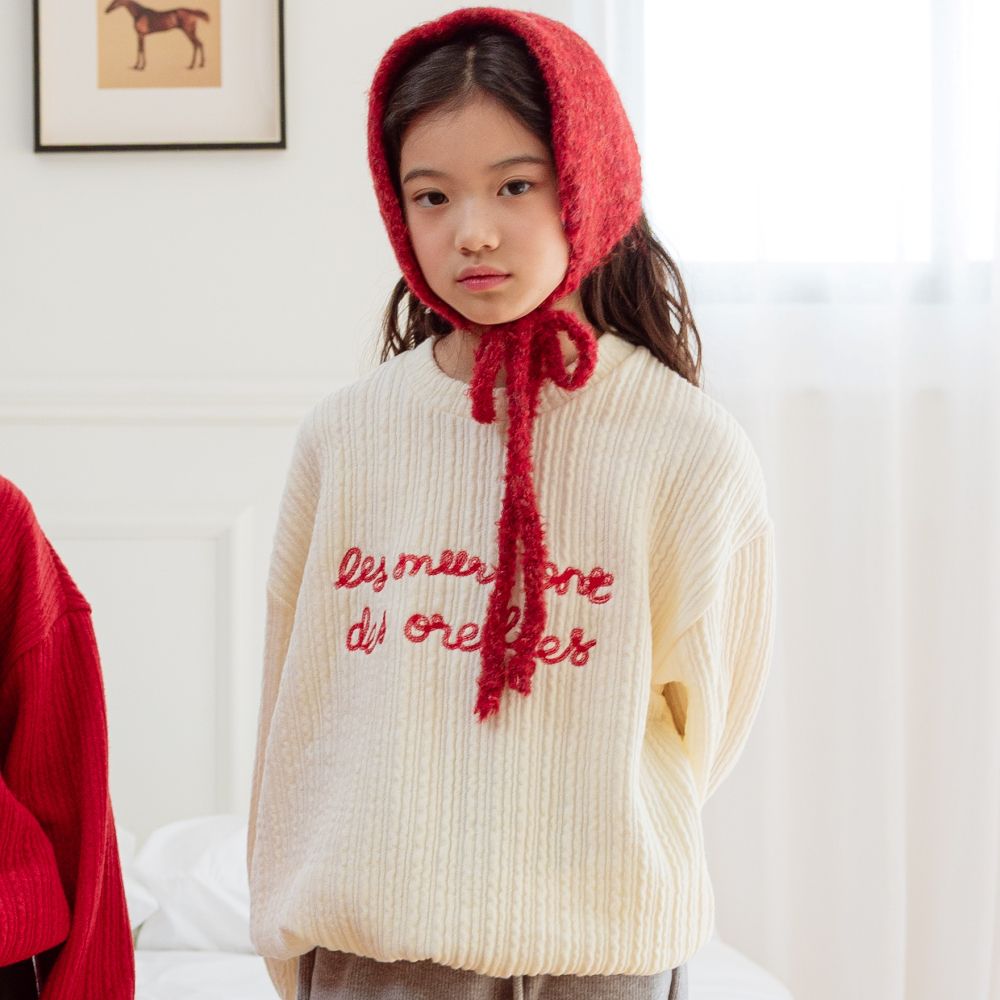 sm2 刺繡文字長袖針織上衣-米