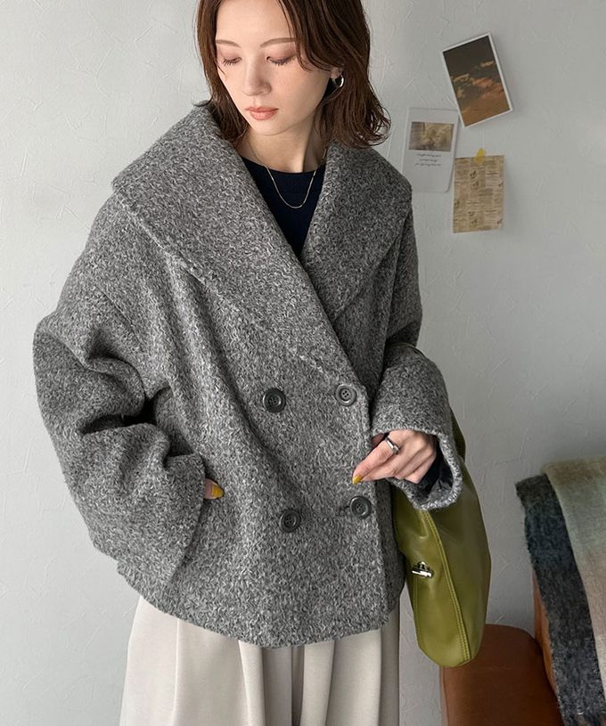 日本 Classical Elf - 注目大翻領優雅毛呢感大衣外套-淺摩卡