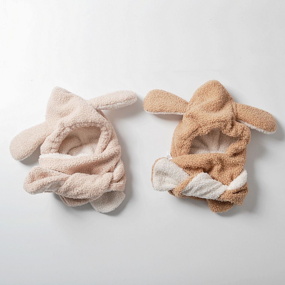 毛絨絨圍脖一體帽-小羊耳朵-杏色 (建議2-3歲(46-49cm）)