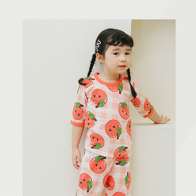 正韓 Puco - 超優質嬰幼兒/兒童七分袖100% 有機純棉家居服/睡衣-蘋果女孩