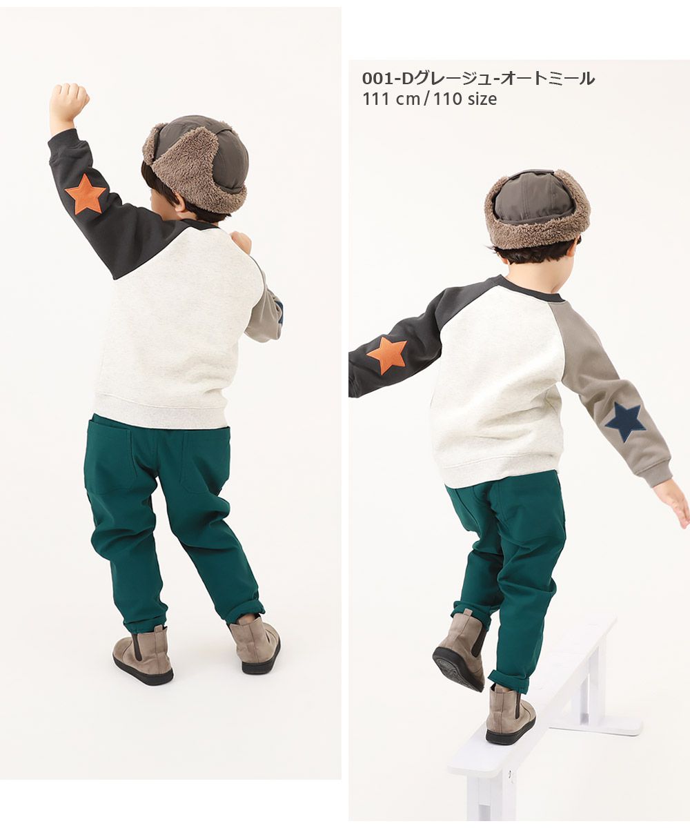 日本 devirock - 手肘星星裏毛長袖上衣-黑底紫袖