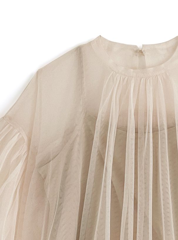 日本 GRL - 夢幻透膚落肩泡泡袖上衣(附內搭)-米杏 (F)