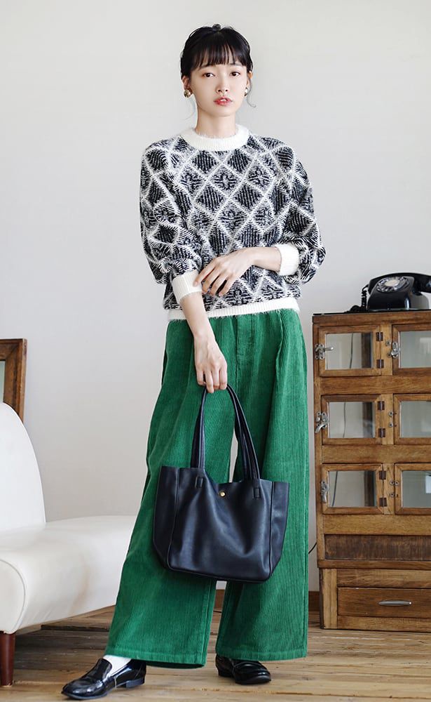 日本 zootie - 文藝感燈芯絨百搭寬褲-洋紅