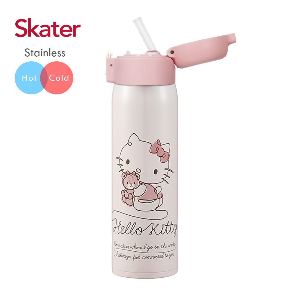 日本 SKATER - Skater (吸管)不鏽鋼保溫瓶 480ml-KITTY-480ml