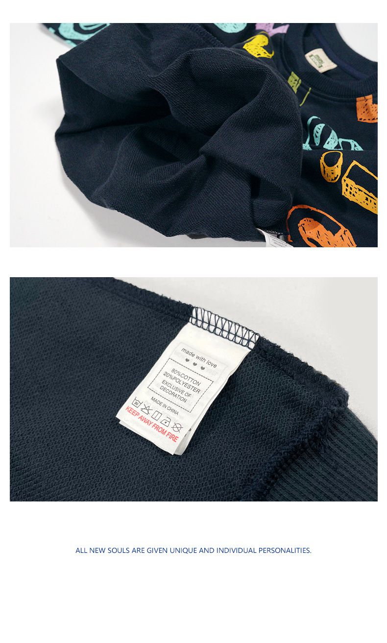 Minizone - 圓領長袖上衣-蠟筆字母-深藍色