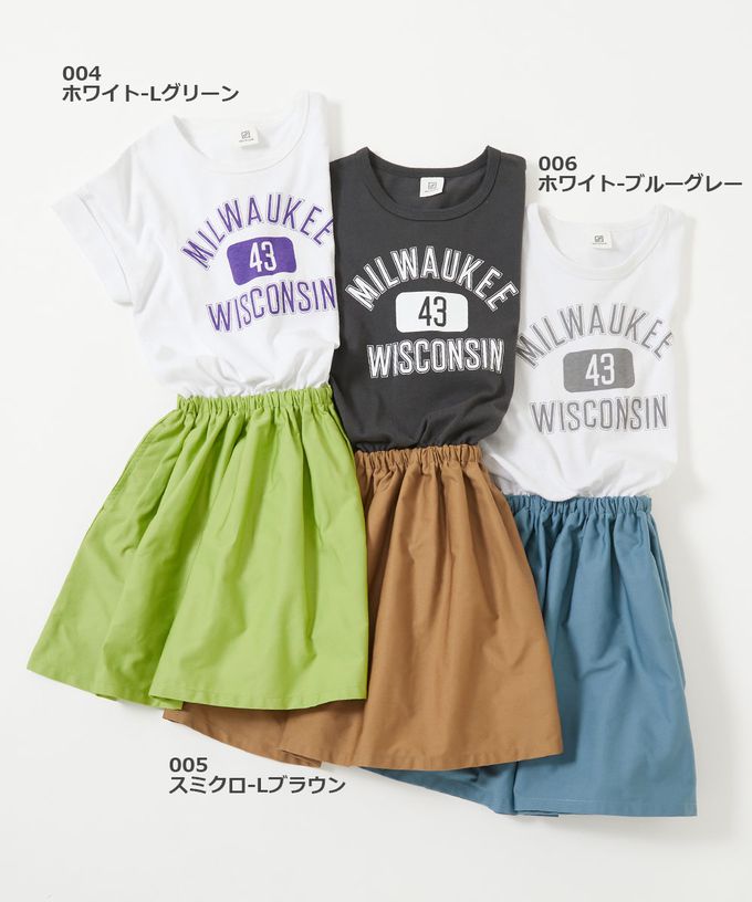 日本 devirock - 百搭印花拼接短袖洋裝-條紋-杏白x淺藍