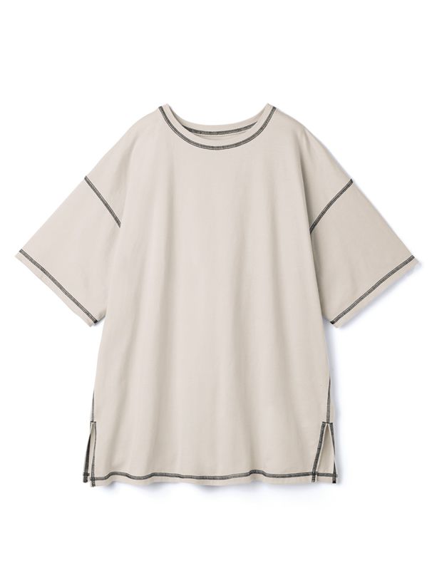 日本 GRL - 純棉柔軟考克邊長版短袖上衣-白